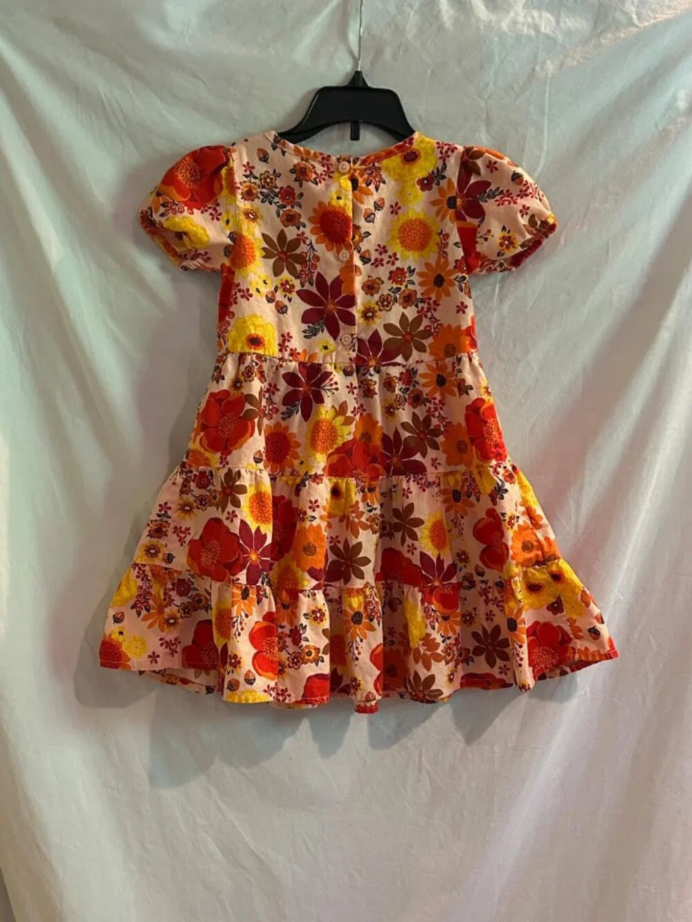Gymboree Girls 5T Fall Floral Peach Red Tiered Short Sleeve Dress